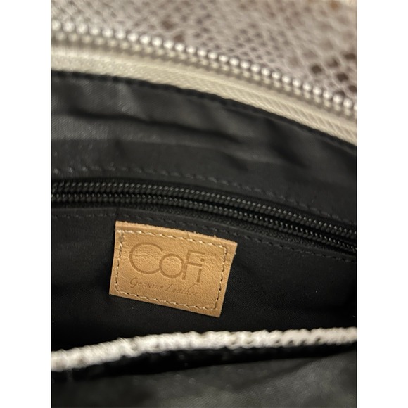 CoFi Molley Stella Gray Gold Snake Print Leather Clutch Crossbody